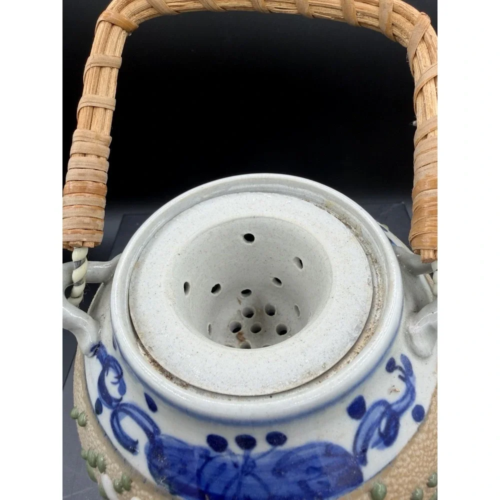🫖Tokoname-Inspired Ceramic Teapot w/Infuser Bamboo/Rattan Handle Japanese Style